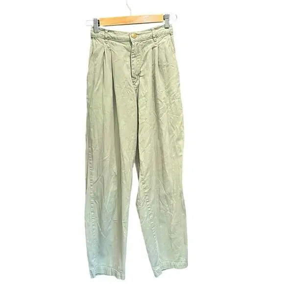 Big Bud Press Sage Green Pleated High Waisted Wide Leg Pants XXS - Picture 2 of 8